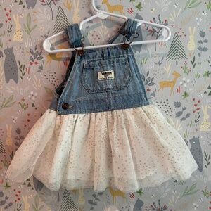 OshKosh B’gosh Baby Denim Overall Tutu Dress | Ivory Tulle w/ Silver Dots | 9–12